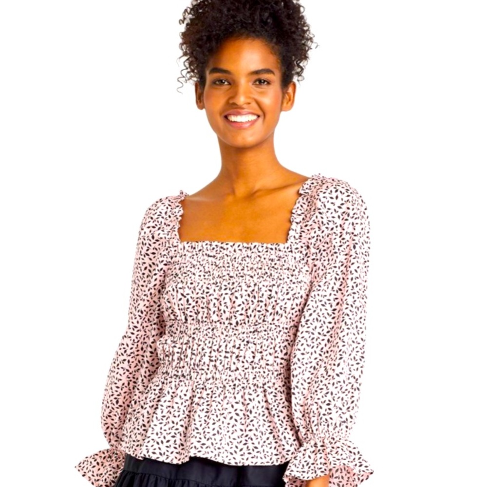 Super Cute Who What Wear Sleeve Smocked Peplum Top